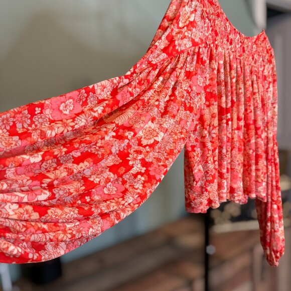 Free People Up for Anything Blouse in Cherry Combo Small - Picture 6 of 11